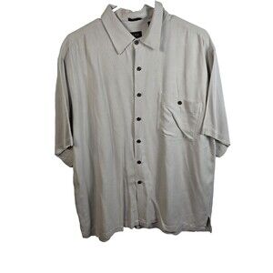 Izod Men's Large Ivory 100% Silk 3/4 Sleeve Button‎ Down Shirt